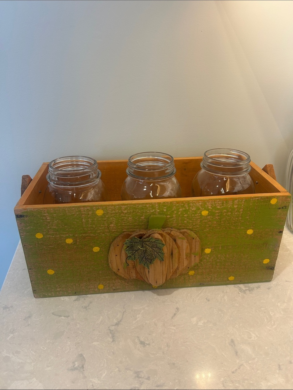 Rustic Green Pumpkin Wooden Storage Box - perfect for outdoor patio use.